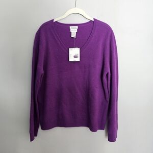 NWT Jaclyn Smith 100% Cashmere Sweater Women's Size XL Purple V-Neck NOS Luxury